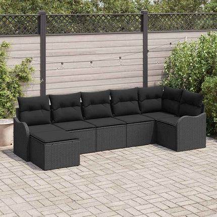 Havesofa Sæt 7 pcs Sort polyrattan