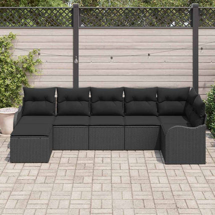 Havesofa Sæt 7 pcs Sort polyrattan