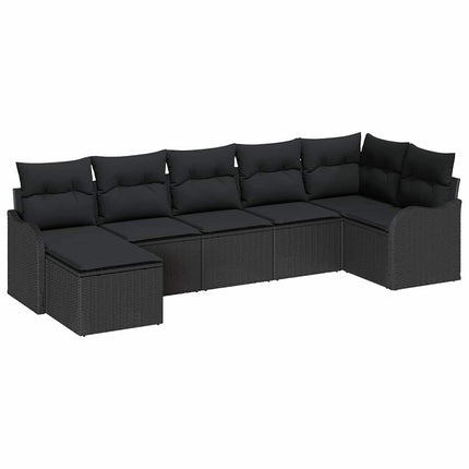 Havesofa Sæt 7 pcs Sort polyrattan