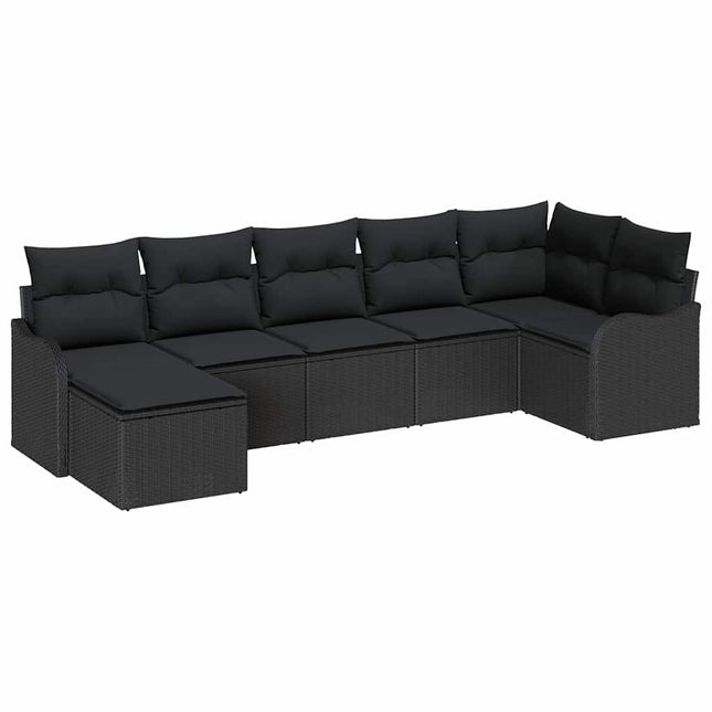 Havesofa Sæt 7 pcs Sort polyrattan