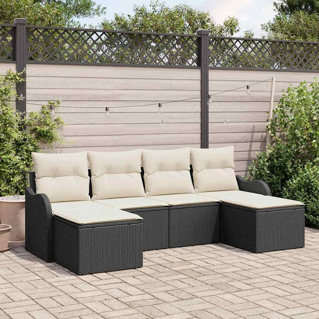 Havesofa Sæt med pude 6 pcs Sort Poly rattan