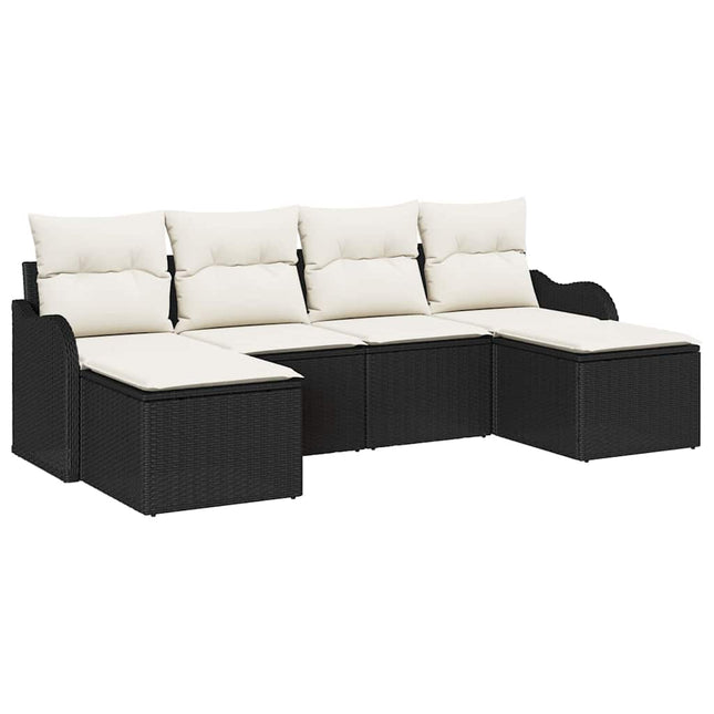 Havesofa Sæt med pude 6 pcs Sort Poly rattan