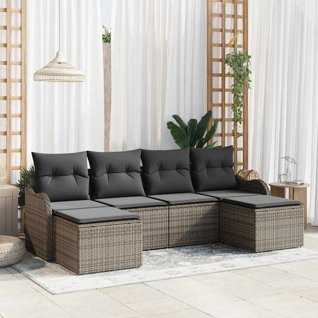Havesofa Sæt med pude 6 pcs Grå Poly rattan