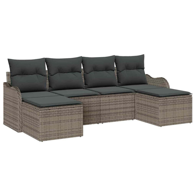 Havesofa Sæt med pude 6 pcs Grå Poly rattan