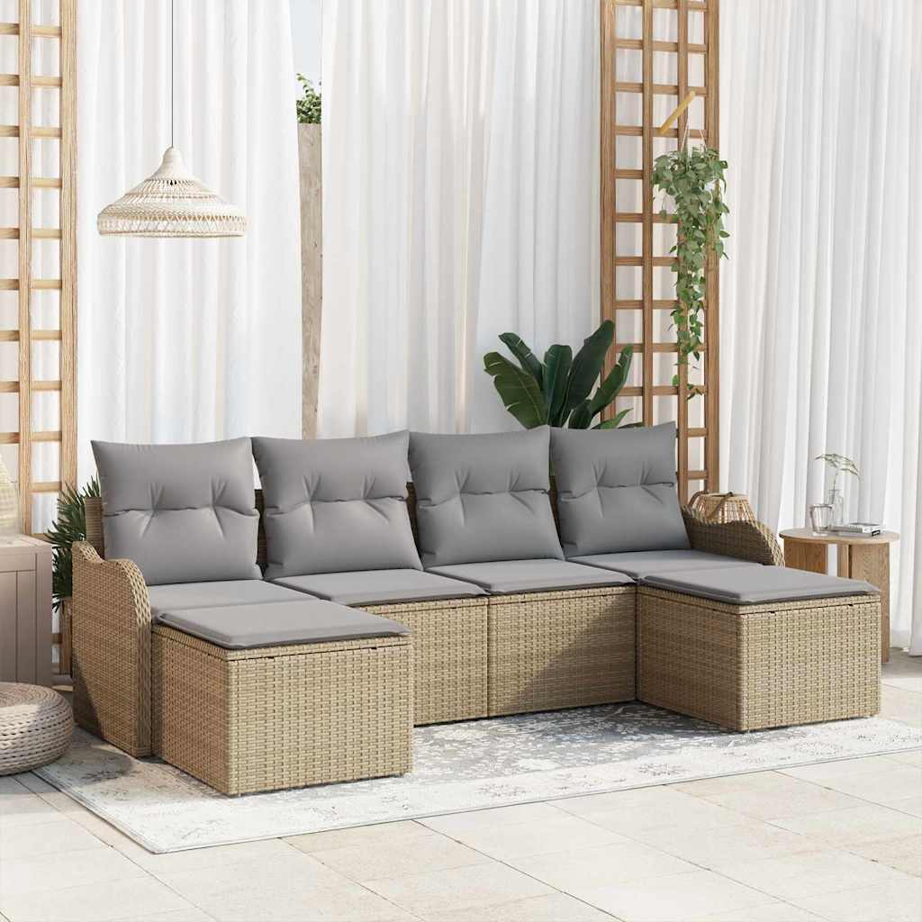 Havesofa Sæt med pude 6 pcs Beige Poly rattan