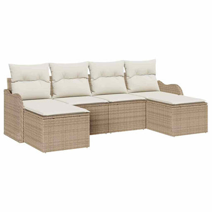 Havesofa Sæt med pude 6 pcs Beige Poly rattan