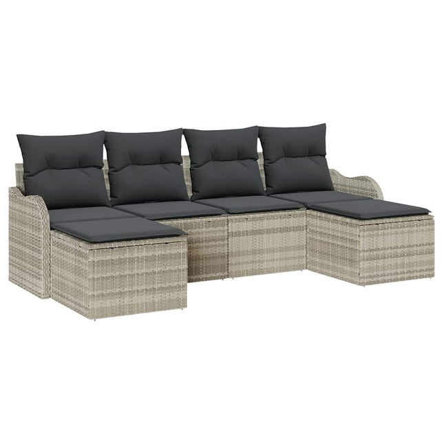 Havesofa Sæt med pude 6 pcs Lysegrå Poly rattan