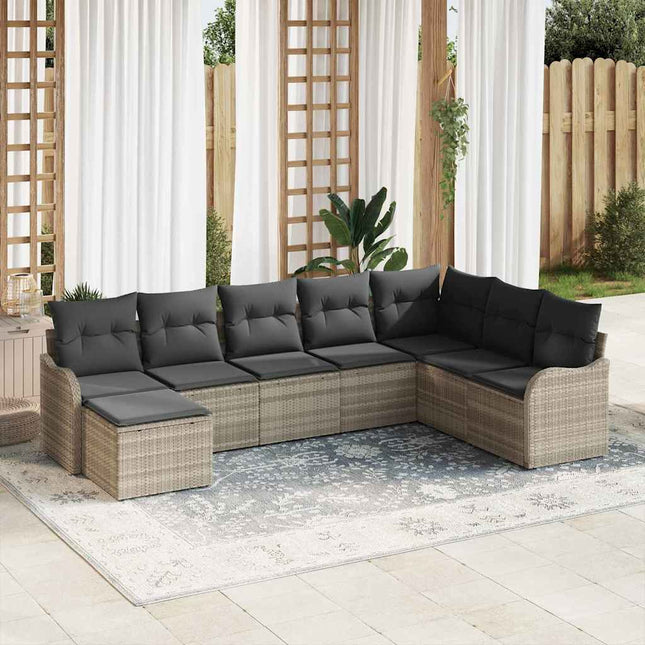Havesofa Sæt med pude 8 pcs Lysegrå Poly rattan