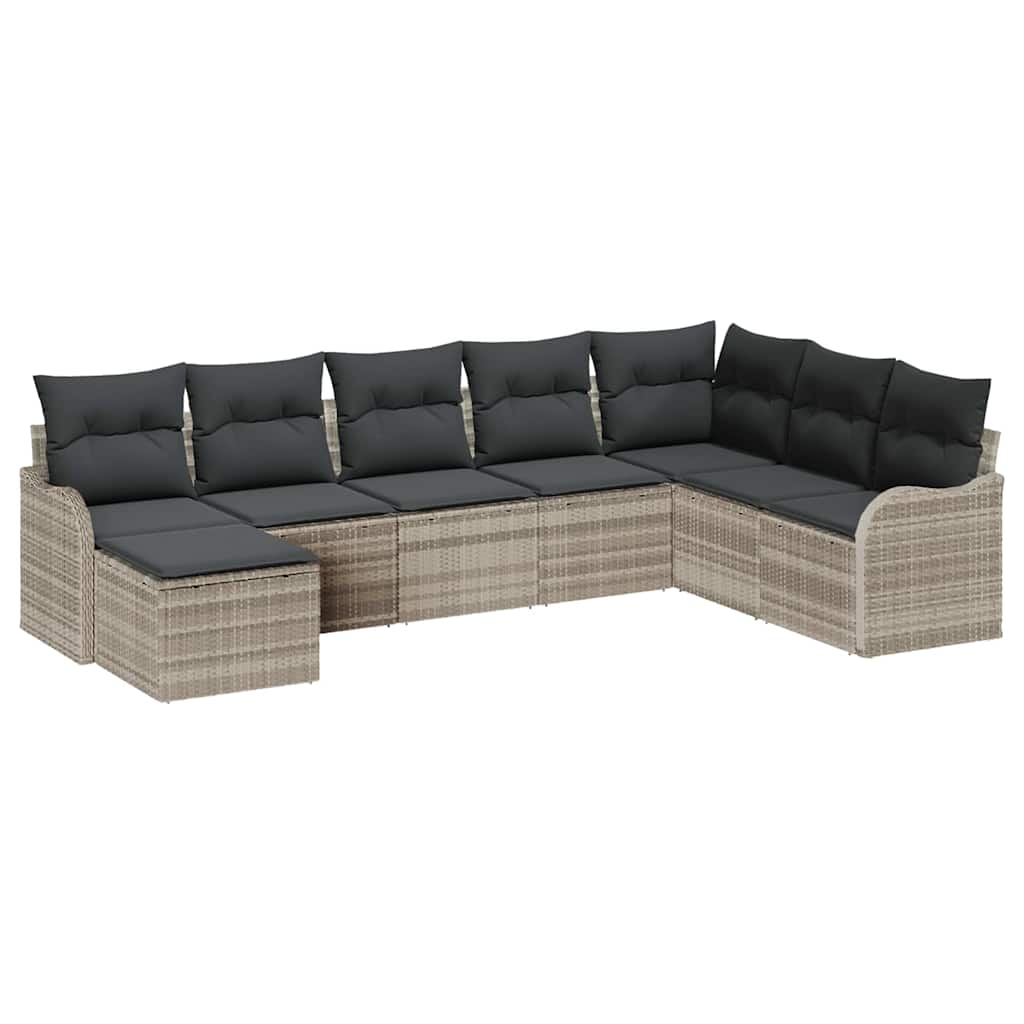 Havesofa Sæt med pude 8 pcs Lysegrå Poly rattan