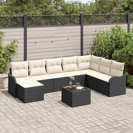 Havesofa Sæt 9 stk. Sort polyrattan