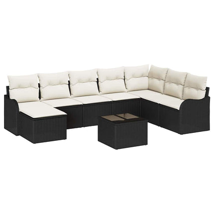 Havesofa Sæt 9 stk. Sort polyrattan