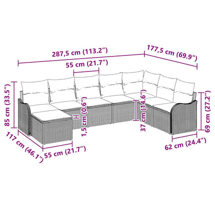 Havesofa Sæt 9 stk. Sort polyrattan