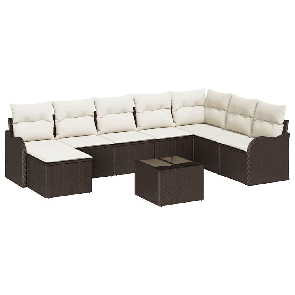 Havesofa Sæt med pude 9 pcs Brun Poly rattan