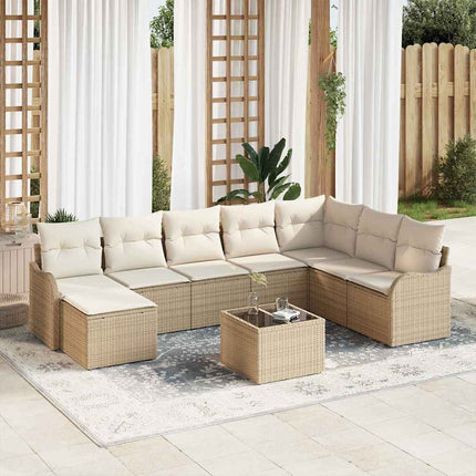 Havesofa Sæt 9 stk. Beige polyrattan
