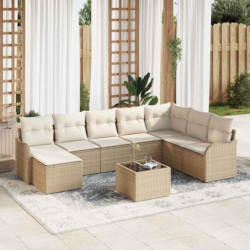 Havesofa Sæt med pude 9 pcs Beige Poly rattan