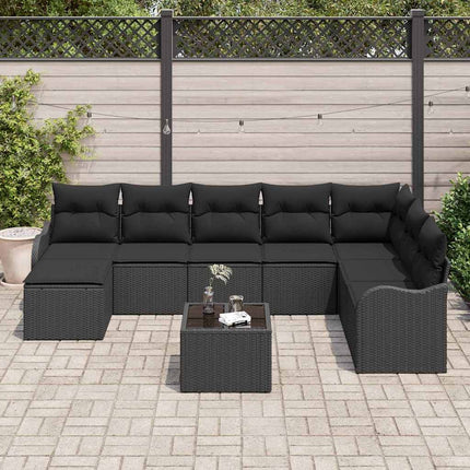Havesofa Sæt 9 pcs Sort polyrattan