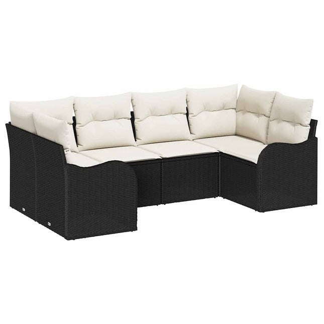 Havesofa Sæt med pude 6 pcs Sort Poly rattan