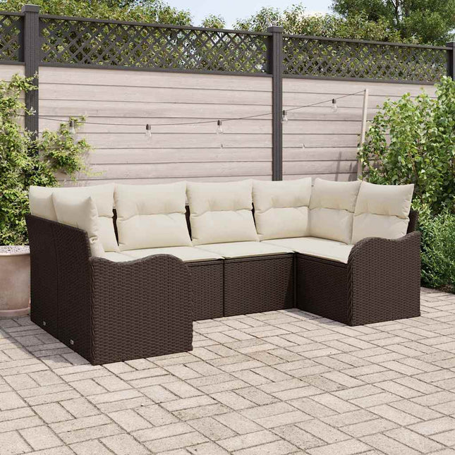 Havesofa Sæt med pude 6 pcs Brun Poly rattan