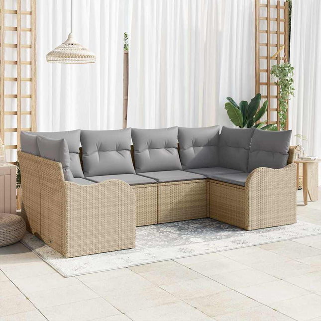 Havesofa Sæt med pude 6 pcs Beige Poly rattan