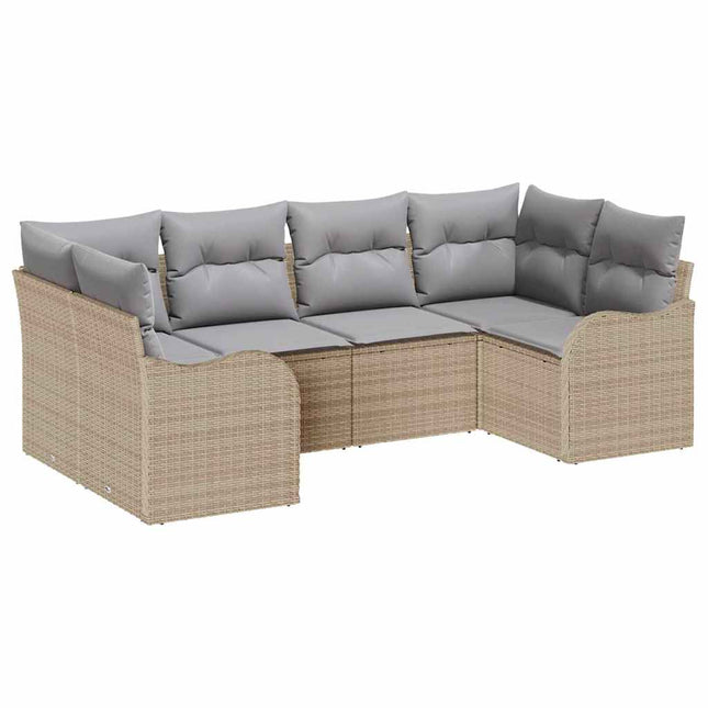 Havesofa Sæt med pude 6 pcs Beige Poly rattan