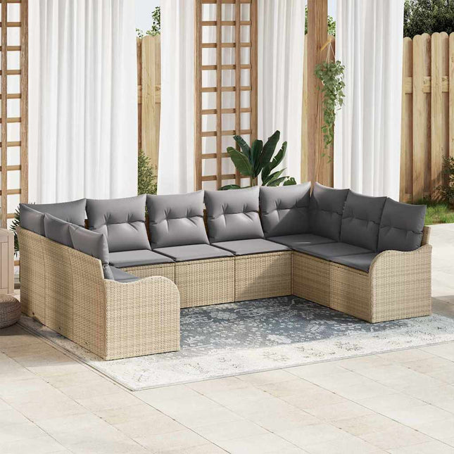Havesofa Sæt med pude 9 pcs Beige Poly rattan