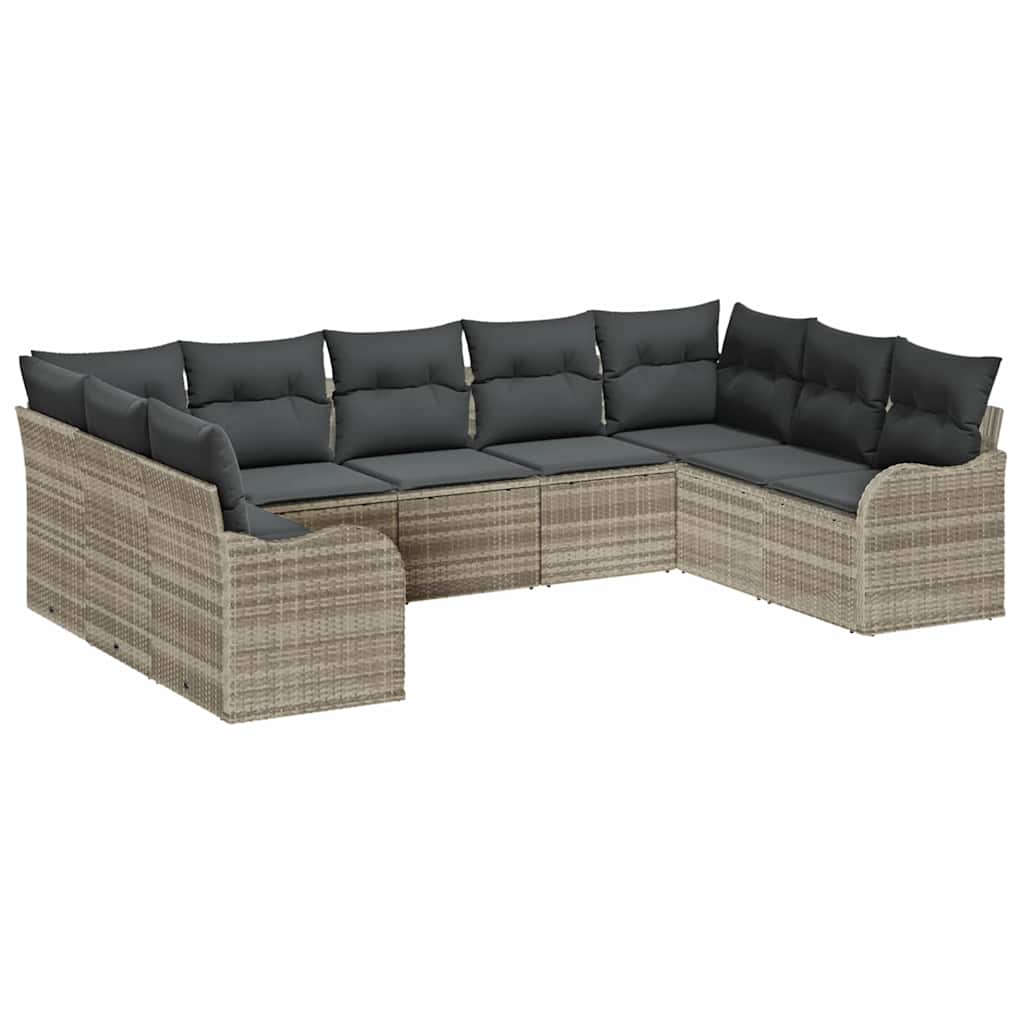 Havesofa Sæt med pude 9 pcs Lysegrå Poly rattan