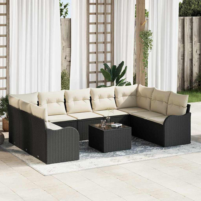 Havesofa Sæt 10 pcs Sort polyrattan