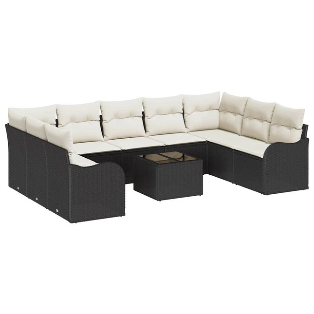 Havesofa Sæt 10 pcs Sort polyrattan