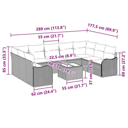 Havesofa Sæt 10 pcs Sort polyrattan