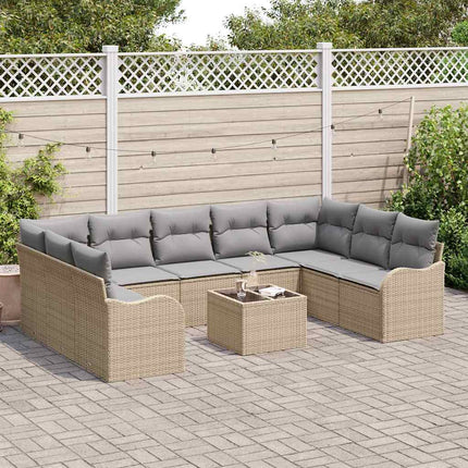 Havesofa Sæt 10 pcs Beige polyrattan
