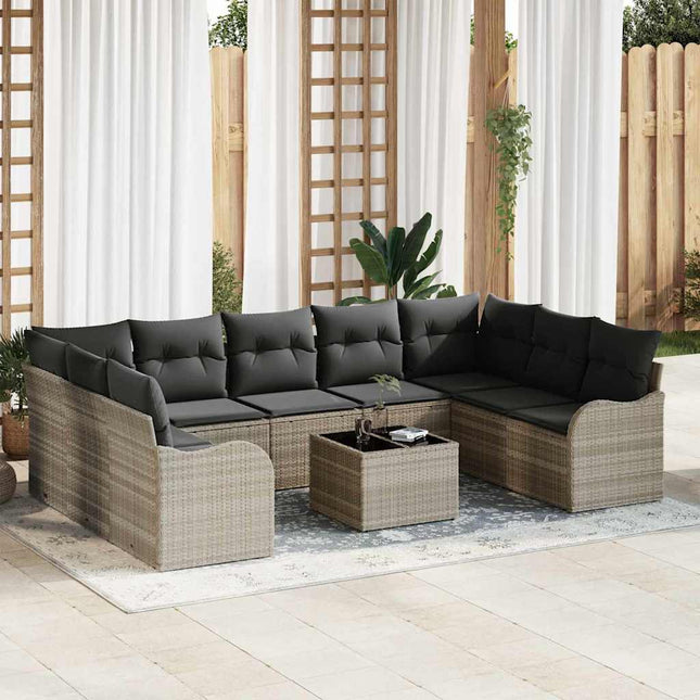 Havesofa Sæt 10 pcs Lysegrå polyrattan