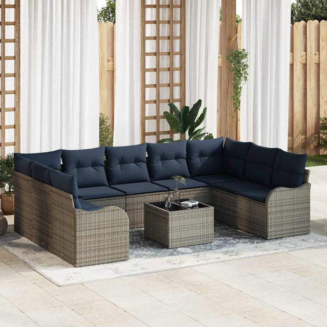 Havesofa Sæt 10 stk. Grå polyrattan