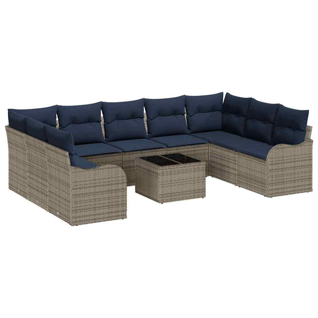Havesofa Sæt 10 stk. Grå polyrattan