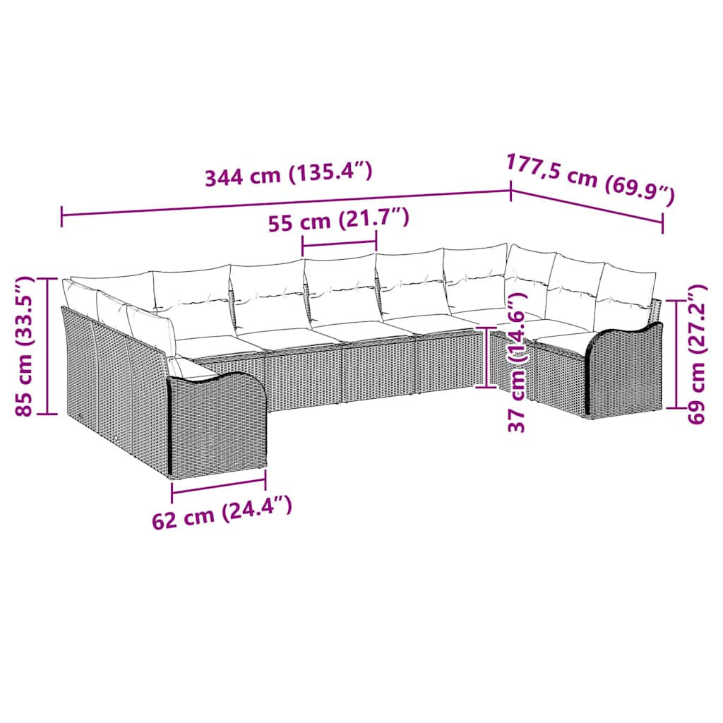 Havesofa Sæt Grå 344 x 177,5 x 85 cm polyrattan