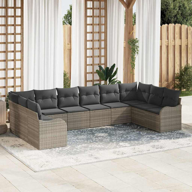 Havesofa Sæt 10 pcs Lysegrå polyrattan