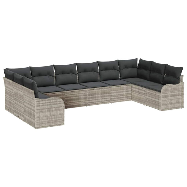 Havesofa Sæt 10 pcs Lysegrå polyrattan