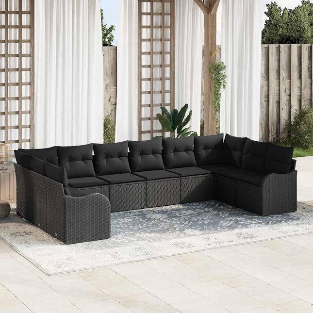 Havesofa Sæt 10 pcs Sort polyrattan
