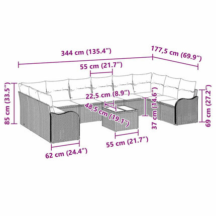 Havesofa Sæt Sort 55 x 55 x 37 cm polyrattan