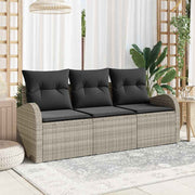 Havesofa Sæt med pude 3 pcs Lysegrå Poly rattan