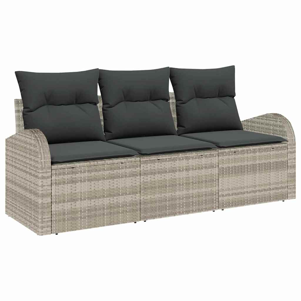 Havesofa Sæt med pude 3 pcs Lysegrå Poly rattan