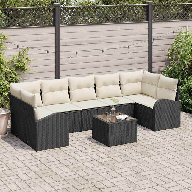 Havesofa Sæt 8 stk. Sort polyrattan