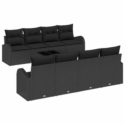 Havesofa Sæt 9 stk. Sort polyrattan