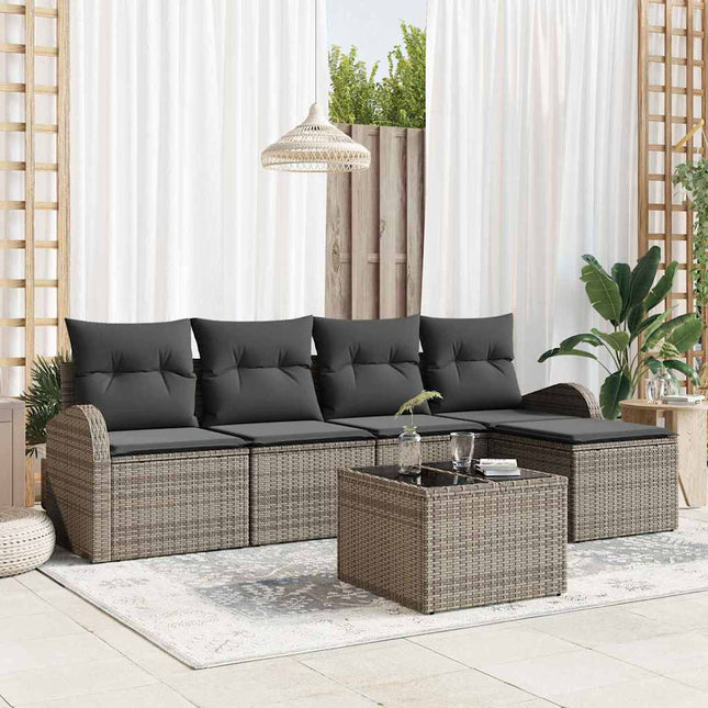 Havesofa Sæt 6 pcs Grå polyrattan