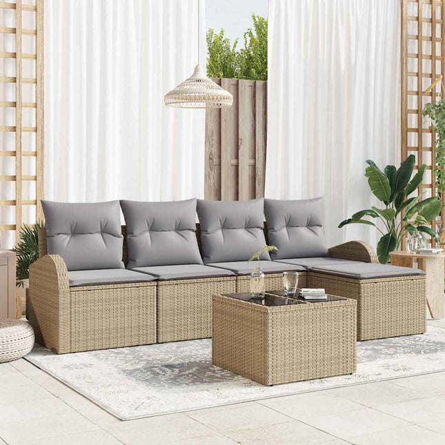 Havesofa Sæt 6 pcs Beige polyrattan