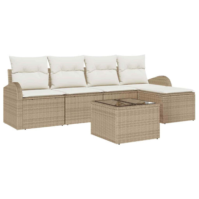 Havesofa Sæt med pude 6 pcs Beige Poly rattan
