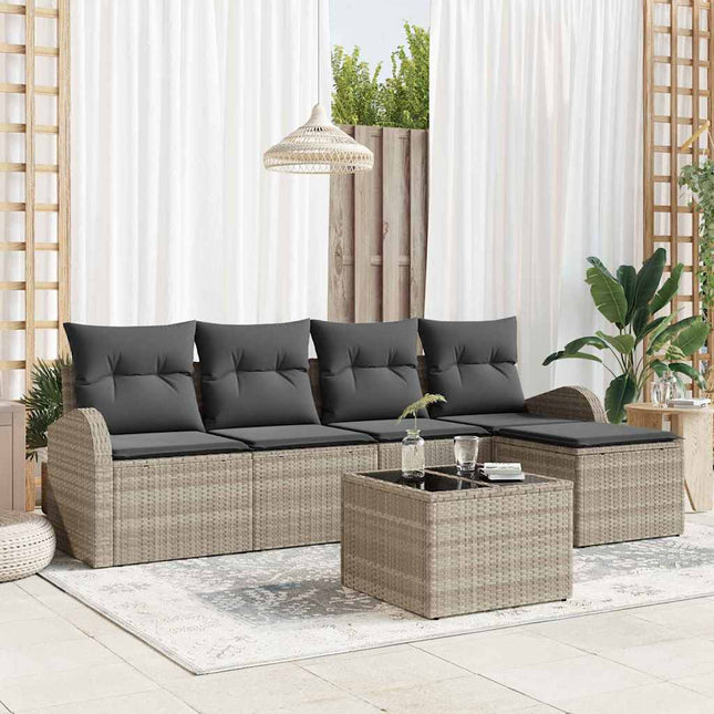 Havesofa Sæt 6 pcs Lysegrå polyrattan