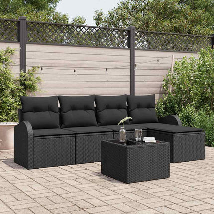 Havesofa Sæt 6 pcs Sort polyrattan