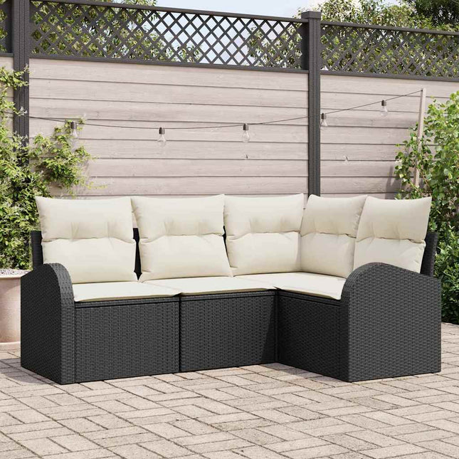 Havesofa Sæt 4 stk. Sort polyrattan