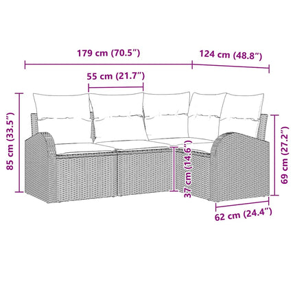 Havesofa Sæt 4 stk. Sort polyrattan
