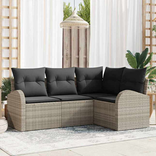 Havesofa Sæt 4 pcs Lysegrå polyrattan